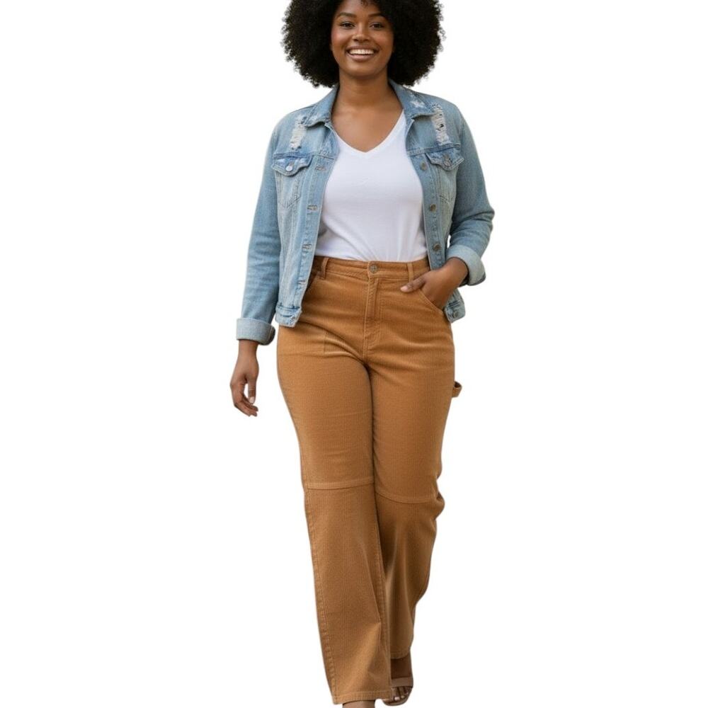Fashion to Figure Womens Wide Leg Carpenter Style Corduroy Pants Sz 2 (Fits 2X)
